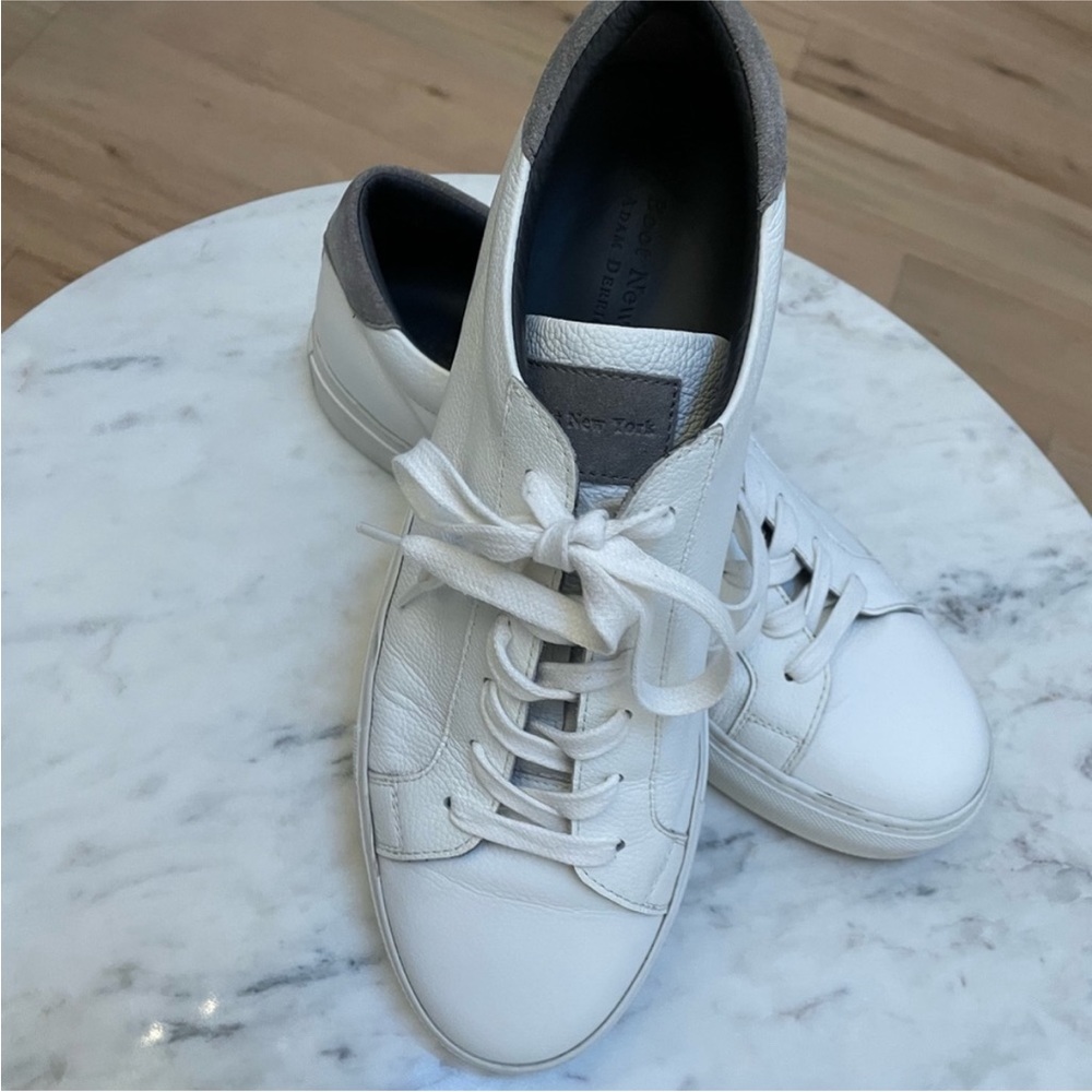 To Boot New York barely worn while leather and grey suede tennis shoes size 91/2